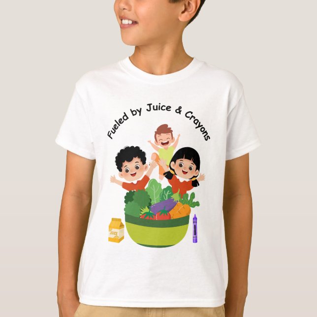 Fueled by Juice and Crayons Fun School T-Shirt (Frente)