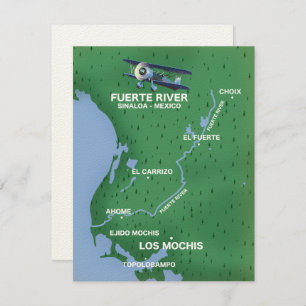 Fuerte River Sinaloa, mapa da viagem do México