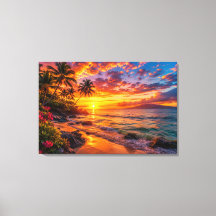 Fuga do pôr do sol no oceano Impressão em tela