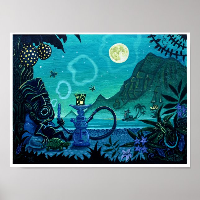 Fumaça soprando na costa turquesa impressão (Frente)