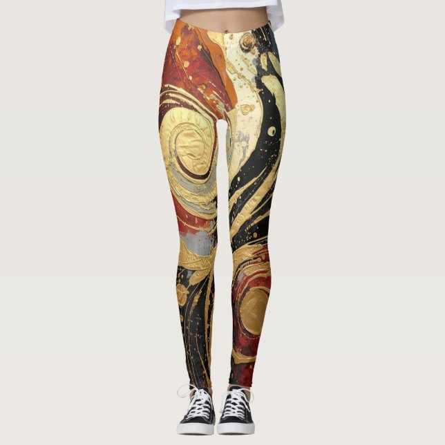 Fun Black and Gold Oil Paint Splash print Leggings (Frente)