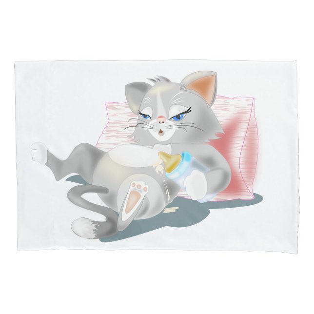 Funda de Travesseiro com Bebê Gato (Frente)