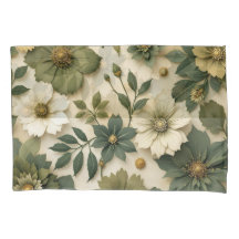 Funda de travesseiro padrão de flores verdes