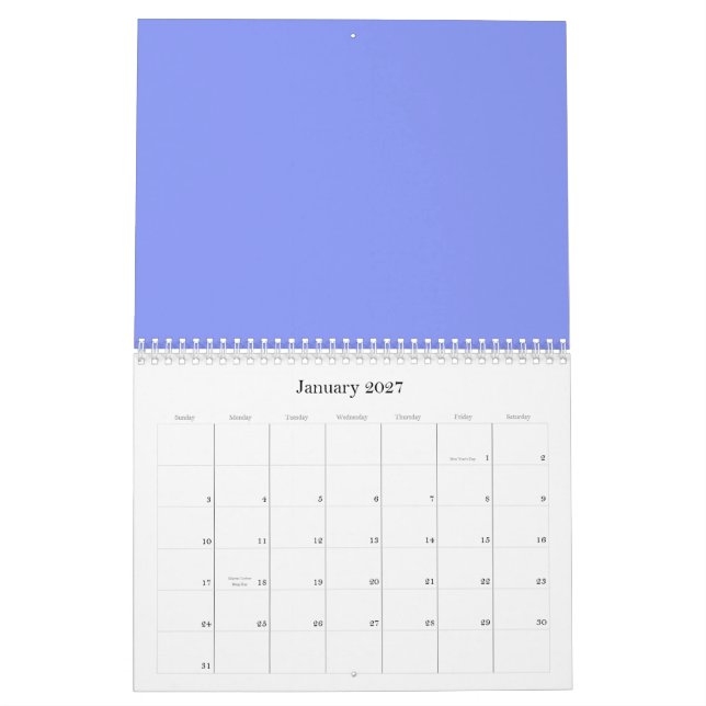 Fundo Azul Cornflower em um Calendário (Jan 2027)