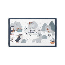 Fundo Branco Azul Borda Borda Animais Plantas Bebi