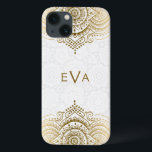 Fundo Branco Personalizado de Ornamento de Lace Do<br><div class="desc">Ornamentado de ouro elegante ornamento de rendas florais sobre fundo de círculos brancos. O design pode ser solicitado em qualquer cor e em qualquer produto que oferecermos. Monograma personalizado e opcional.</div>