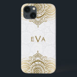 Fundo Branco Personalizado de Ornamento de Lace Do<br><div class="desc">Ornamentado de ouro elegante ornamento de rendas florais sobre fundo de círculos brancos. O design pode ser solicitado em qualquer cor e em qualquer produto que oferecermos. Monograma personalizado e opcional.</div>