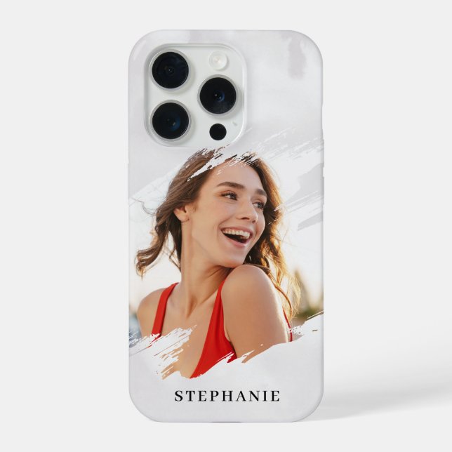 Fundo de Aguarela Cinza Foto Personalizada com Nom (Verso)