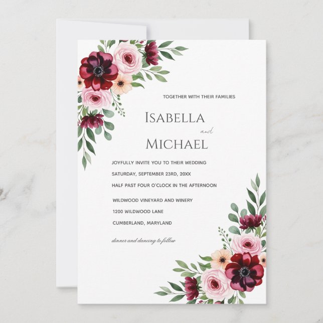 Fundo de Convite de Casamento Floral de Watercolor (Frente)