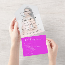 Fundo de Foto Rosa Choque Convite de Evento RSVP