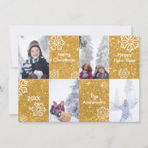 Fundo de Glitter Dourado com 4 Fotos - Cartão de N