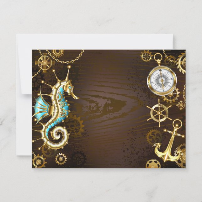 Fundo de madeira com cavalo de mar mecânico (Frente)