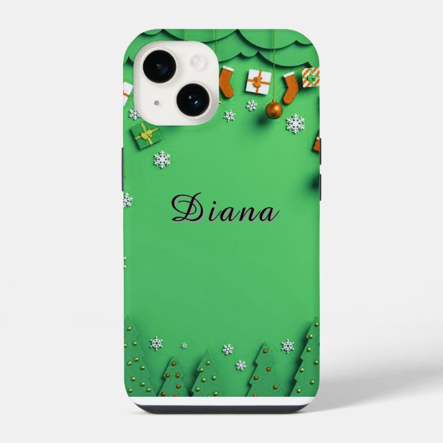 Fundo de Natal Verde com Flocos de Neve (Verso)