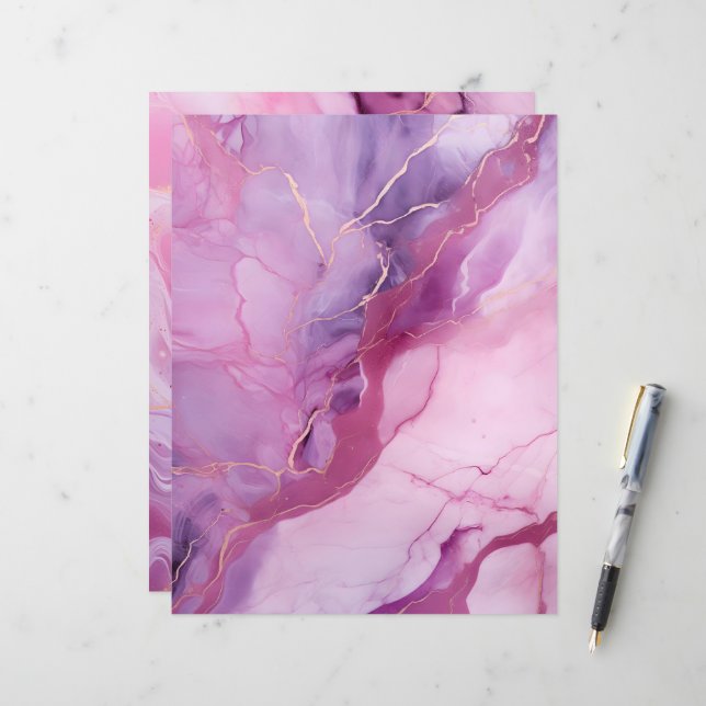 Fundo de Papel Scrapbook Rosa e Roxo (Frente/Verso In Situ)