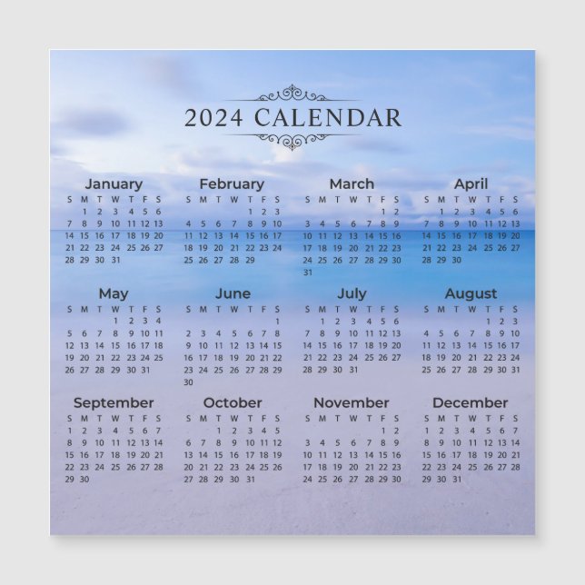 Fundo de Praia do Calendário 2024 | Cartão magnéti (Frente)