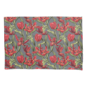 Fundo de sementes de papoila com tulipas vermelhas