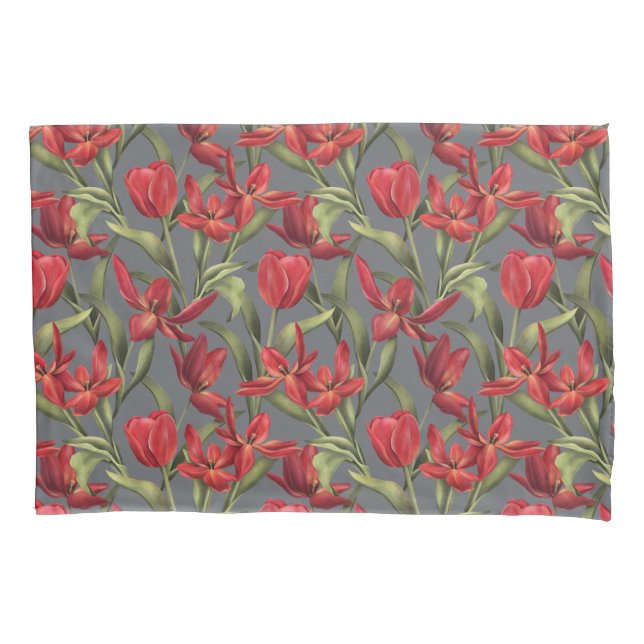 Fundo de sementes de papoila com tulipas vermelhas (Frente)