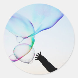 fundo do céu bolha muitas bolhas etiqueta de mão