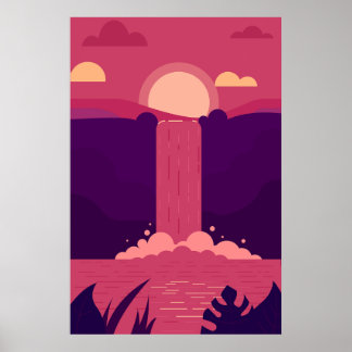 Fundo em cascata vetorial no Poster sunset