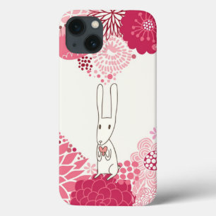 Fundo floral romântico com coelho bonito