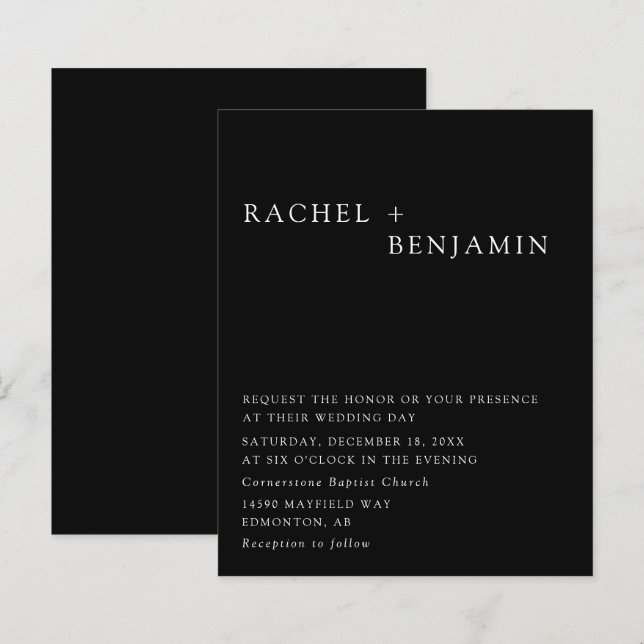 Fundo Negro de Casamento Elegante Minimalista de O (Frente/Verso)