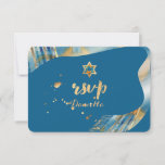 Fundo PixDezines rsvp tallit Mitzvah/DIY<br><div class="desc">Placas rsvp PixDezines com talão de cor d'água granulado em laranja e azul,  acentuadas com ouro falso,  prata e cobre e estrela de David... em pérola faux.

com</div>