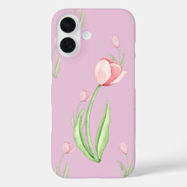 Fundo Rosa com Capa de telefone de Tulipas