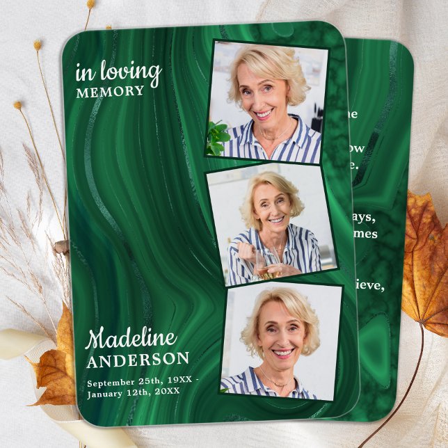 Funeral 3 Foto Memorial Prayer Card Emerald Green (Criador carregado)