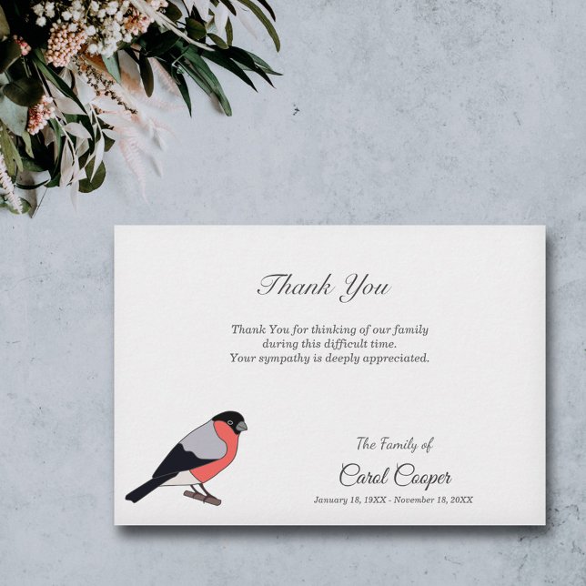 Funeral Bullfinch Obrigado Cartão Nota (Bullfinch Funeral Thank You Note Card)