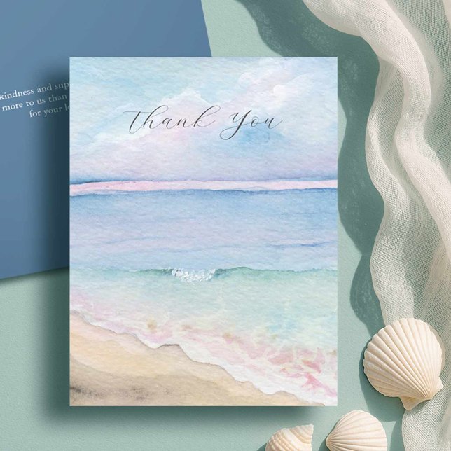 Funeral Do Mar De Aquarela Obrigado Cartões (Funeral thank you cards features watercolor shoreline art by Victoria Grigaliunas of Do Tell A Belle)