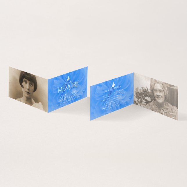 Funeral em cartões de oração azuis de rosa de memó (Interior e exterior)