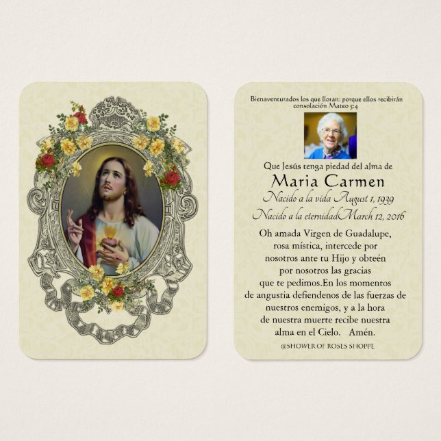 Funeral Espanhol Sagrado Coração Jesus Santo Oraçã (Frente & Verso)