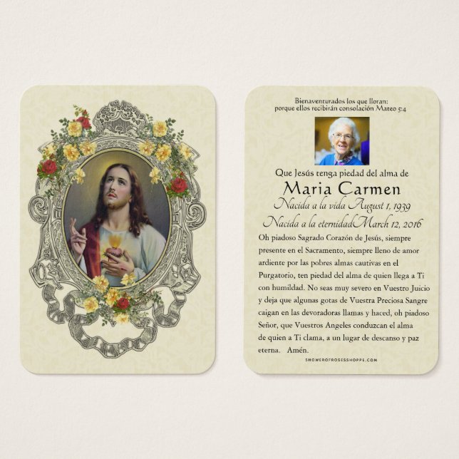 Funeral Espanhol Sagrado Coração Jesus Santo Oraçã (Frente & Verso)