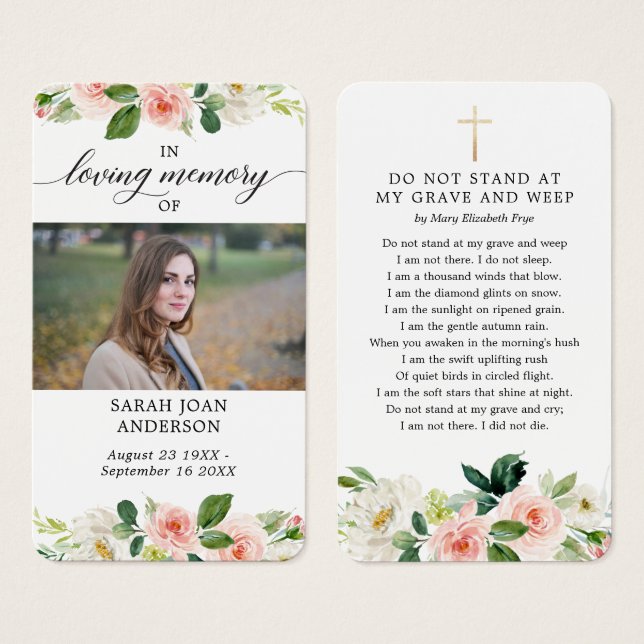 Funeral Floral No Amante Cartão Poema Memorial (Frente & Verso)