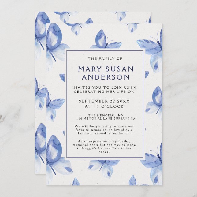 Funeral Memorial Butterflies Anúncio Foto (Frente/Verso)