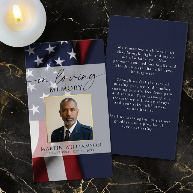 Funeral Military US Flag Photo Prayer Card (Criador carregado)