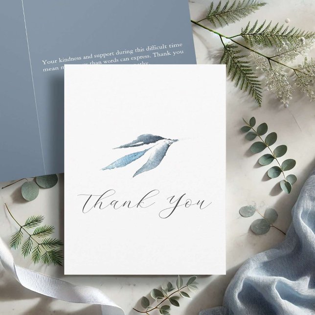 Funeral Obrigado Cartões Aquarela Botânica (Funeral thank you cards feature watercolor botanicals in shades of dusty blue)