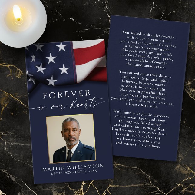 Funeral USA Flag Military Photo Prayer Card (Criador carregado)