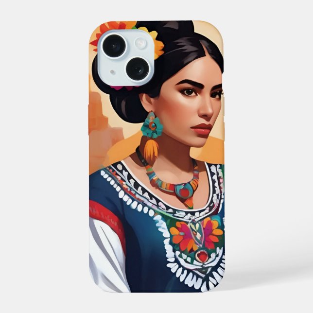 Funfa para iPhone 15 motivo mujer mexicana (Verso)