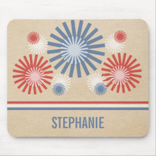 Funky 4 de julho Fireworks & Stripes Mousepad