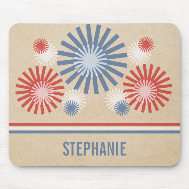 Funky 4 de julho Fireworks & Stripes Mousepad (Frente)