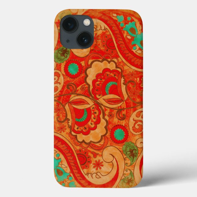 Funky Burnt Orange Turquoise Vintage Paisley (Verso)