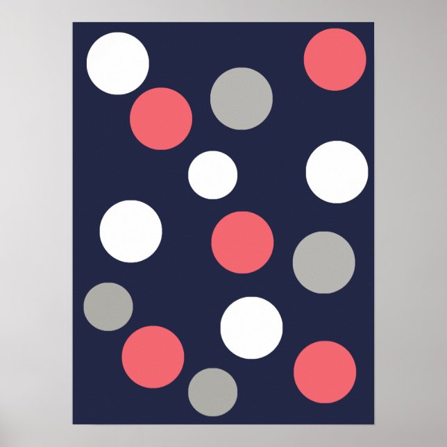 Funky Coral Pink White Grey Balls Circles Poster (Frente)