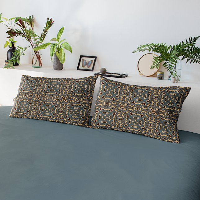 Funky Dark Teal Blue Taupe Brown Bohemian Bali Art (Criador carregado)