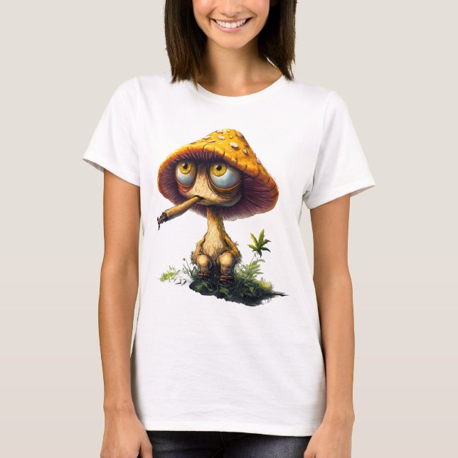 Funky Stoned Mushroom Cartoon T-Shirt (Frente)