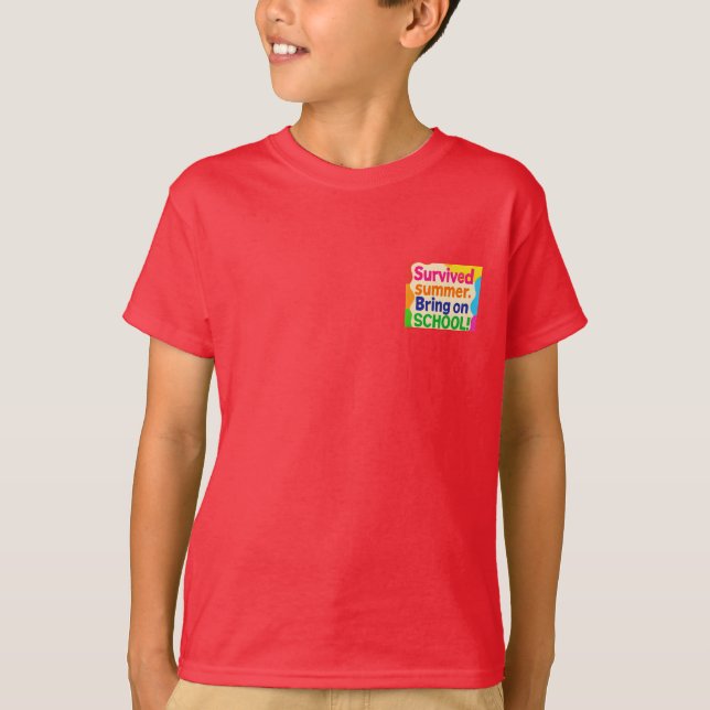 Funny Back to School Kids T-Shirt – "Survived Summ (Frente)
