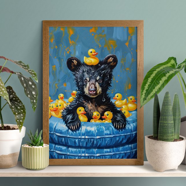 Funny Black Bear Rubber Duck Pool Poster (Criador carregado)