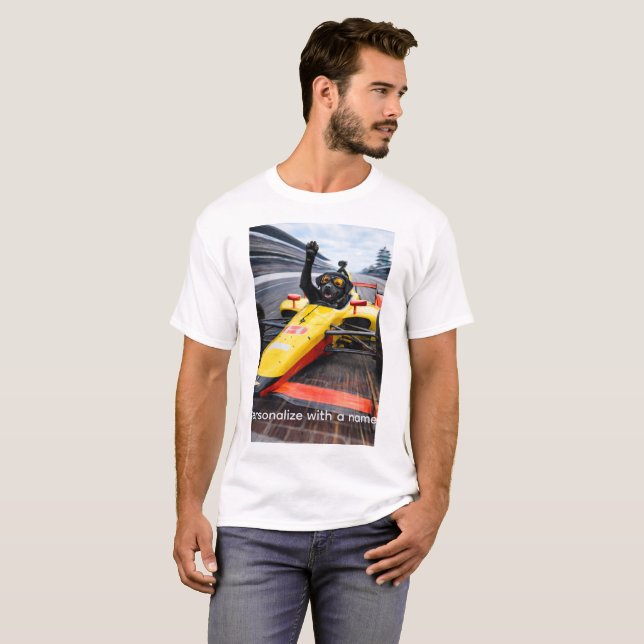 Funny Black Lab Puppy Racing IndyCar T-Shirt |  (Frente Completa)