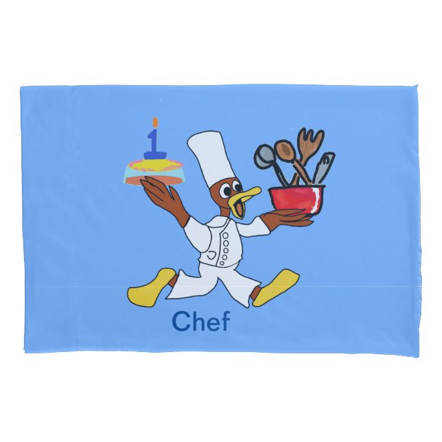 Funny Blue Chef Ducky Kazoo Pillowcase (Frente)