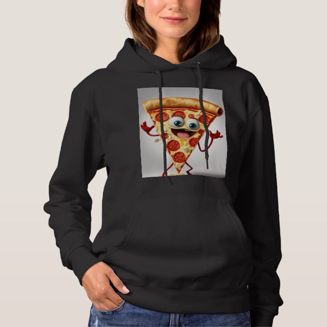 Funny Cartoon Pizza Slice T-Shirt - Cute Anthropom (Frente)